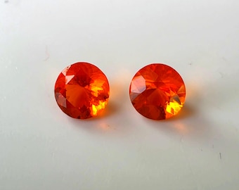 Par de opalas de fogo mexicanas redondas de 6 mm, opala laranja de 1,26 ct, naturais e extraídas da terra.