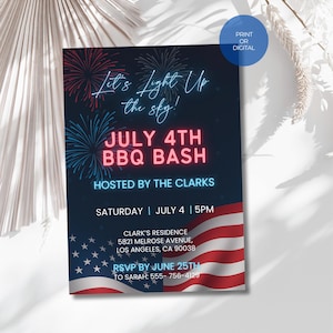 Invitation à la fête du 4 juillet | Invitation à une fête numérique pour le jour de l'indépendance | Invitation patriotique de barbecue | Modifiable le 4 juillet | Barbecue d'été dans la cour