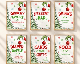 A Little Who Is Almost Due Baby Shower Table Signs, Grinch Baby Shower , Grinchmas Baby Shower Signs, Christmas Baby Shower , Digital