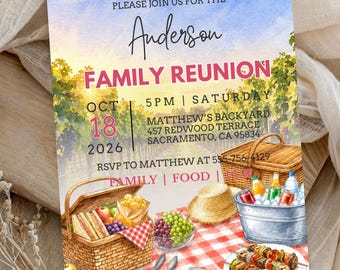 Family Reunion Invitation Template, BBQ Picnic Invite, Rustic Gingham Party, Reunion Invite, Family Gathering, Backyard BBQ, Summer Picnic