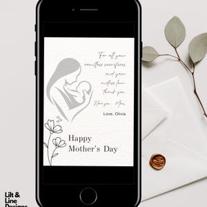Tarjeta elegante para el Día de la Madre de mi hija / Tarjeta minimalista para mamá / Arte para madre e hijo / Regalo imprimible para el Día de la Madre / Te amo, mamá