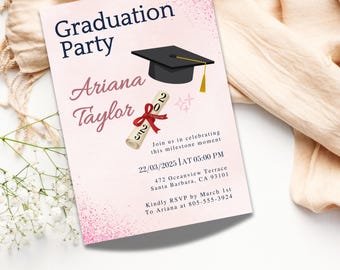 Graduation Invitation | Class of 2026 Party Invite | Pink Modern Graduation Announcement | Instant Download Template