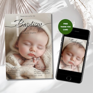 Modern Baptism Invitation Template | Minimalist Baptism Invite | Digital Christening Invite | Girl Baptism Invite with photo  Instant  Print