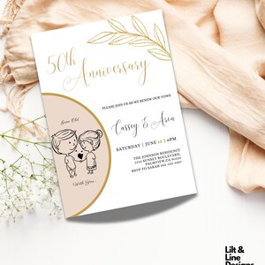 Whimsical 50th Wedding Anniversary Invitation | Cute Minimalist Design | Digital Download | Golden Anniversary | Wedding Anniversary