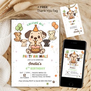 Puppy Birthday Invitation Template, Dog Invitation, Digital Puppy Invite, Pet Party Invite, Editable, Instant Download, Girl, Cute