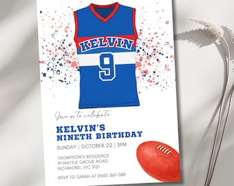 Australian rules Football birthday invitation | Aussie Rules Birthday Party | Footy Party Theme | Western Bulldogs Invite | Digital Invite