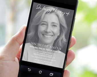 Digital Funeral Invitation Celebration Of Life Phone Invite Memorial Evite Editable Funeral Announcement Text Message Template