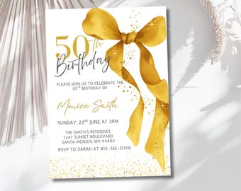 Digital 50th Birthday Invitation for Women | Editable 50th Invite | Minimalist Birthday Invite | Fifty and Fabulous | Birthday Invite