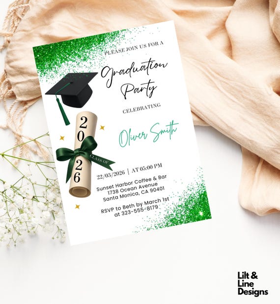 Editable Graduation Invitation Template | Green Class of 2026 Party Invite  | Grad Party Invite Digital Download | Printable Grad Card - Etsy