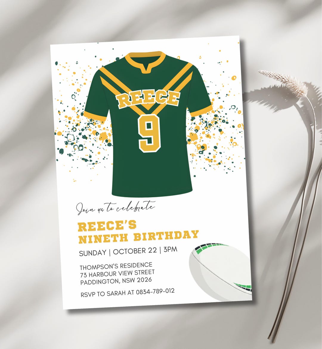 Australian Rugby League Birthday Invitation | Rugby League Birthday ...