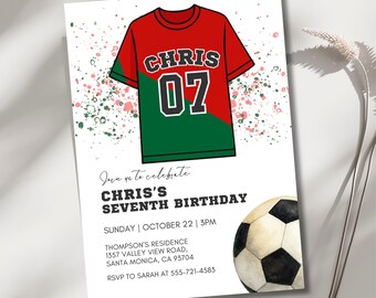 Plantilla editable de invitación de cumpleaños de fútbol, invitación de fútbol, invitación de fútbol para niños, descarga instantánea, Canva, invitación de fútbol, cumpleaños de niño