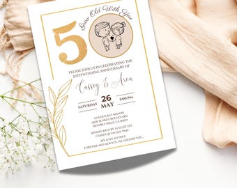 50th Wedding Anniversary Invitation Card - Elegant Golden Theme - Customizable Digital Template