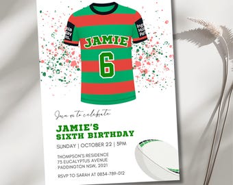 NRL Birthday Invitation | National Rugby League Birthday Party | Rugby Party Theme | Rabbitohs Invite | Footy Birthday | Digital Download