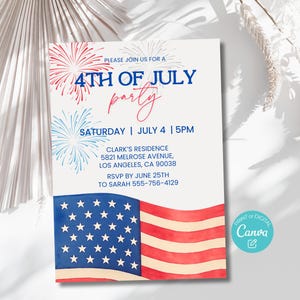 Invito alla festa del 4 luglio / Invito digitale alla festa del Giorno dell'Indipendenza / Invito al barbecue patriottico / 4 luglio modificabile / Barbecue estivo in giardino