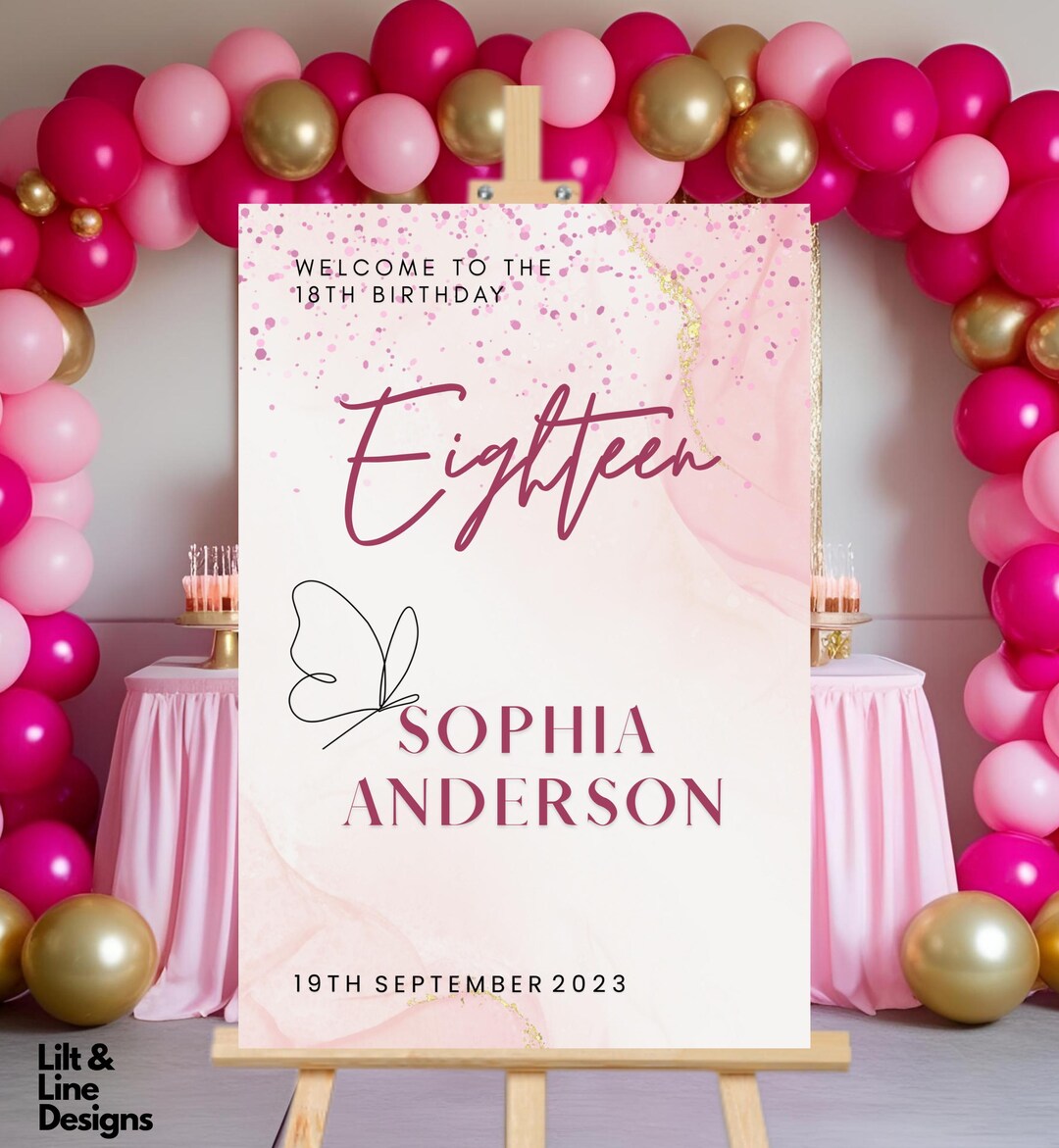 Elegant 18th Birthday Welcome Sign | Personalized Party Signage | Pink ...