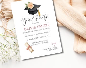 Graduation Party Invitation, Class of 2026 Invite, Floral Graduation Announcement, Self-Editable Digital Download, Printable Grad Card