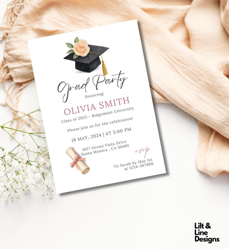 Graduation Party Invitation, Class of 2026 Invite, Floral Graduation ...