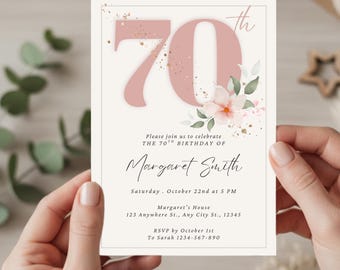 Electronic 70th Birthday Invitation , Digital Party Evite, Elegant 70th Birthday Invite, Look Who's70, Surprise Birthday Invite, Printable