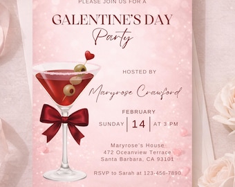 Editable Galentine's Day Invitation, Galentine's Girls Night Party Invite, Valentine's Day, Dinner, Lunch, Bow, Coquette