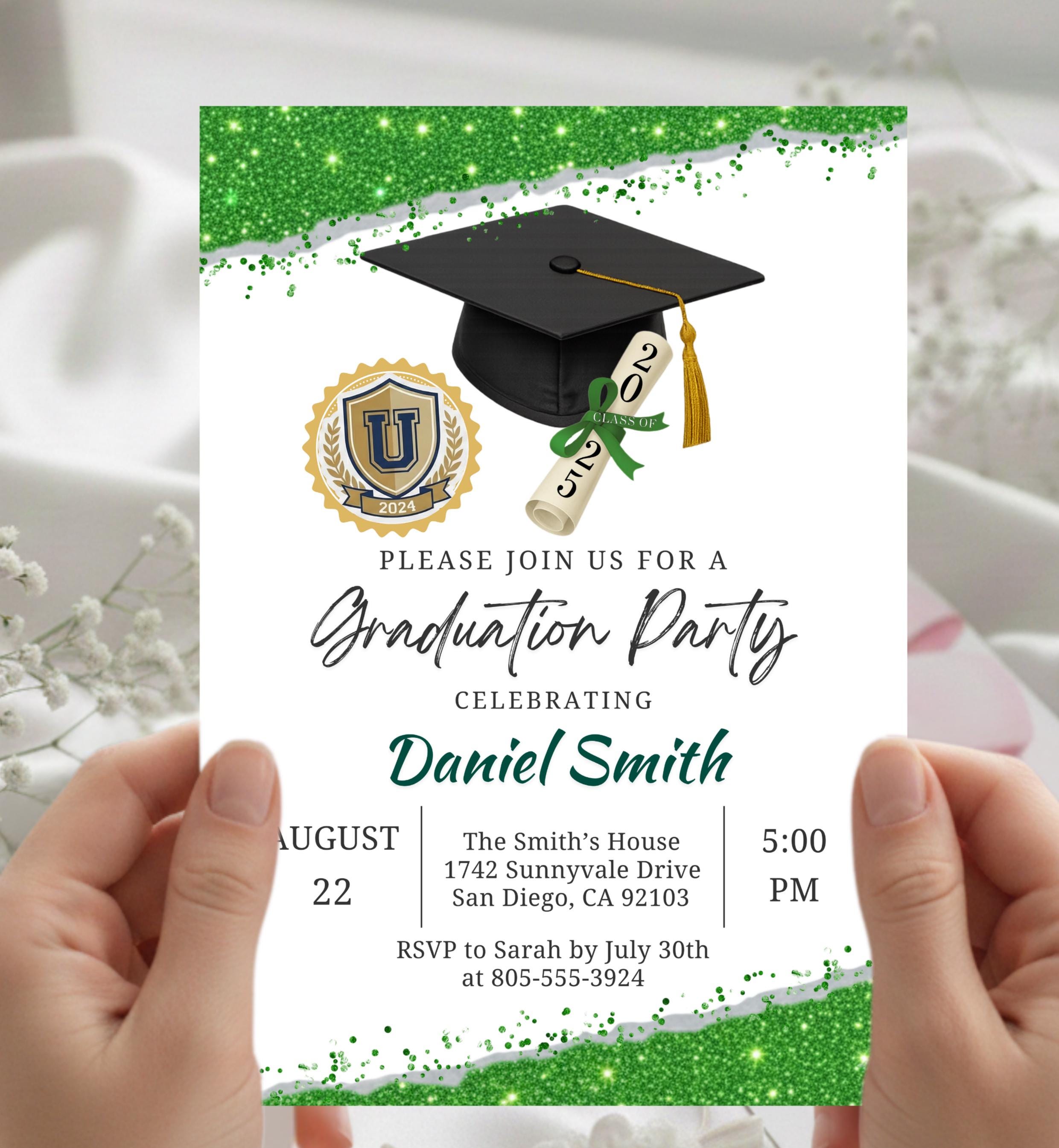 Open Ripped Present Paper Invitation Graduation Party Invitation, Class of 2026 Invite, Green Ripped Paper ...