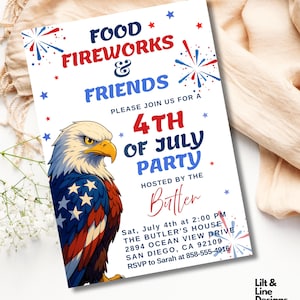 Faire-part modifiable du 4 juillet, invitation à la fête de l'indépendance, invitation barbecue, invitation barbecue du 4 juillet, invitation du 4 juillet,