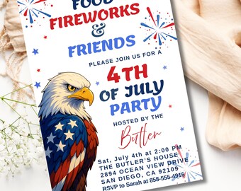 Editable 4th of July Party Invitation, Independence Day Party Invite, Barbeque Invitation, 4th of July BBQ Invite, 4th of July Invitation,