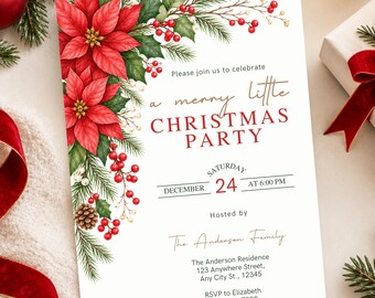 Christmas Party Invitation, Retro Christmas Dinner Invite, Editable Xmas Invitation Template, Vintage Holiday Party Card