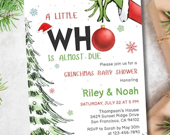 A Little Who Is Almost Due Baby Shower Invitation, Grinch Baby Shower Invitation, Grinchmas Baby Shower Invite, Christmas Baby Shower