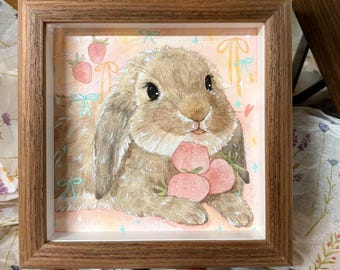 Retrato personalizado de conejo en acuarela: recuerdo para mascotas pintado a mano, decoración de pared, pintura personalizada de conejo.