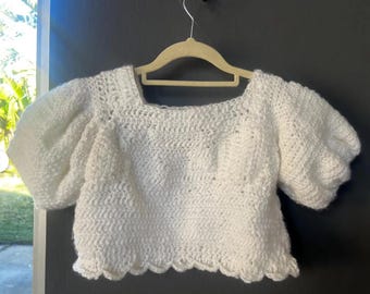 Crochet Balloon Sleeves Crop Top