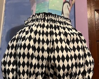 Preorder - black and white harlequin checkered checked ouji shorts renaissance faire bloomers short puffy pants bubble puff shorts
