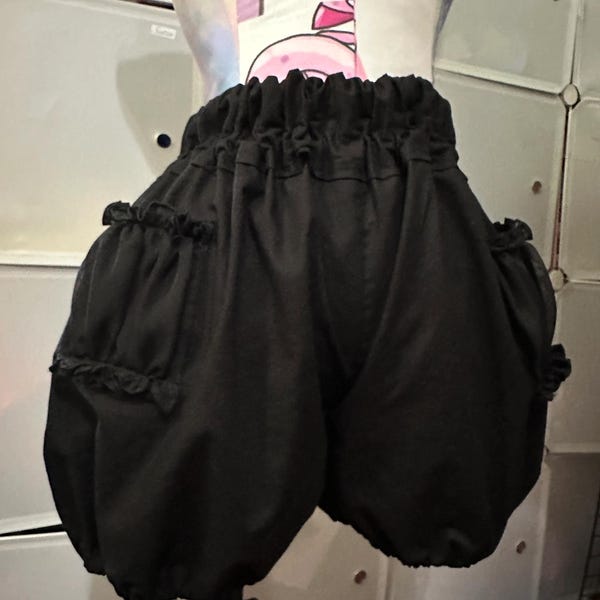 Black  ouji shorts renaissance faire bloomers short puffy pants bubble puff shorts