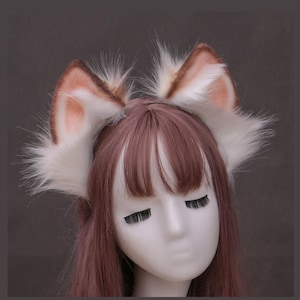 Fox Ears Headband, Faux fur Cat Ears Head Band, Fluffy Furry Kitty Neko, Anime, Lolita, Kawaii, Kitten Ear Clips, Halloween Cosplay Costume