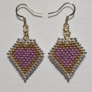 Heart Shaped Beaded Earrings With Gold and Silver Beads