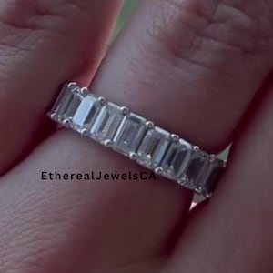 Emerald Cut Moissanite Full Eternity Wedding Band, Silver Ring For Her, Matching Band Stacking Band Proposal Band, Gift For Girlfriend.