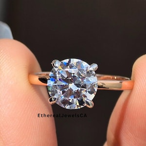 2ct Round Cut Moissanite Engagement Ring, Classic 4-Prong Whisper Thin Solitaire Ring, Minimalist Bridal Ring, Anniversary Promise Ring