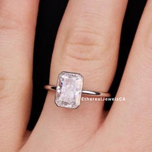 Bezel Set 3.5Ct Radiant Cut Moissanite Anniversary Ring, Crushed Ice Radiant Cut Ring, Elongated Radiant, Sterling Silver Ring For Her