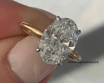 Oval Moissanite Verlobungsring 4.0CT Oval Ehering Versteckter Halo-Ring für Frauen Vorschlagen Ring Solitaire Einstellung Jahrestag Geschenk für sie