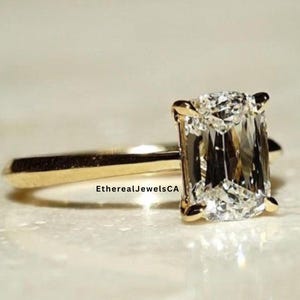 3.0 CT Elongated Cushion Cut Moissanite Engagement Ring, Solid Yellow Gold Wedding Ring, Four Prong Solitaire Anniversary Gift, Promise Ring