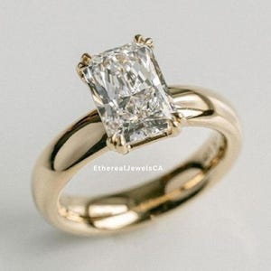 Double Prong 3 CT Radiant Cut Moissanite Engagement Ring, Elongated Radiant, Ice Crushed  Radiant Cut Ring, Solitaire Ring For Girlfriend
