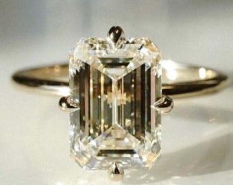 4CT Emerald Cut Solitaire Moissanite Engagement Ring 14K Solid Gold Emerald Cut Compass Prong Set Solitaire Promise Gift Ring For Her