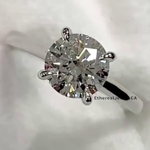 2CT Round Cut Solitaire Engagement Ring, 14K Solid White Gold Anniversary Ring, Promise Ring, Thin & Delicate Minimalist Wedding Gift Ring.