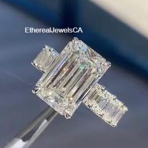 4 kt smaragd geslepen moissaniet verlovingsring, klassieke trouwring voor bruids, smaragdgroene bandring voor jubileumcadeau, verjaardagscadeau.