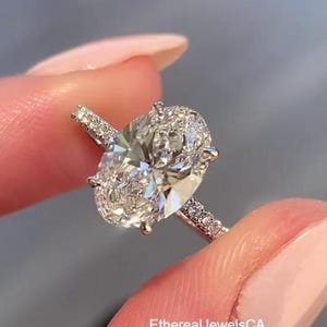 3.00Ct Oval Cut Moissanite Engagement Ring, 4-Prongs Hidden Halo Oval Moissanite With Eternity Pave Band Wedding Anniversary Ring For Women.