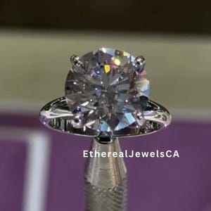 4Ct Round Brilliant Cut Moissanite Anniversary Ring, Four Prong Setting, Simple One Stone Daily Wear Ring, Solitaire Silver Ring For Women