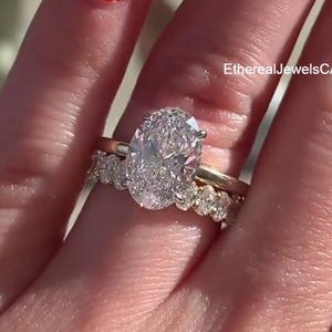 3CT Oval Cut Moissanite Engagement Ring Gift For Her, Silver Channel Band Ring Set, Ring With Band For Wedding Bridal, Promise Ring For Her