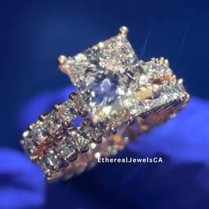 2CT Princess Cut Moissanite Engagement Ring Set With Band, Perfect Gift For bride, Proposal Silver Ring Set, Unique Delicate Womens Ring