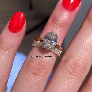 3CT Oval Cut Moissanite Bridal Set, Ring Gift For Her Wedding Band, Silver Promise Ring Set For Her, Ring For mother, Birthday Gift For Her