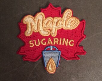 /"MAPLE SUGARING/" Iron On Embroidered Patch Syrup Vermont Pancakes