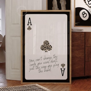 Impresión de cartas de juego Ace, impresiones de arte de pared de guepardo de moda, decoración de carrito de bar retro, póster preppy de leopardo, impresión digital de pared estética elegante n.° 53